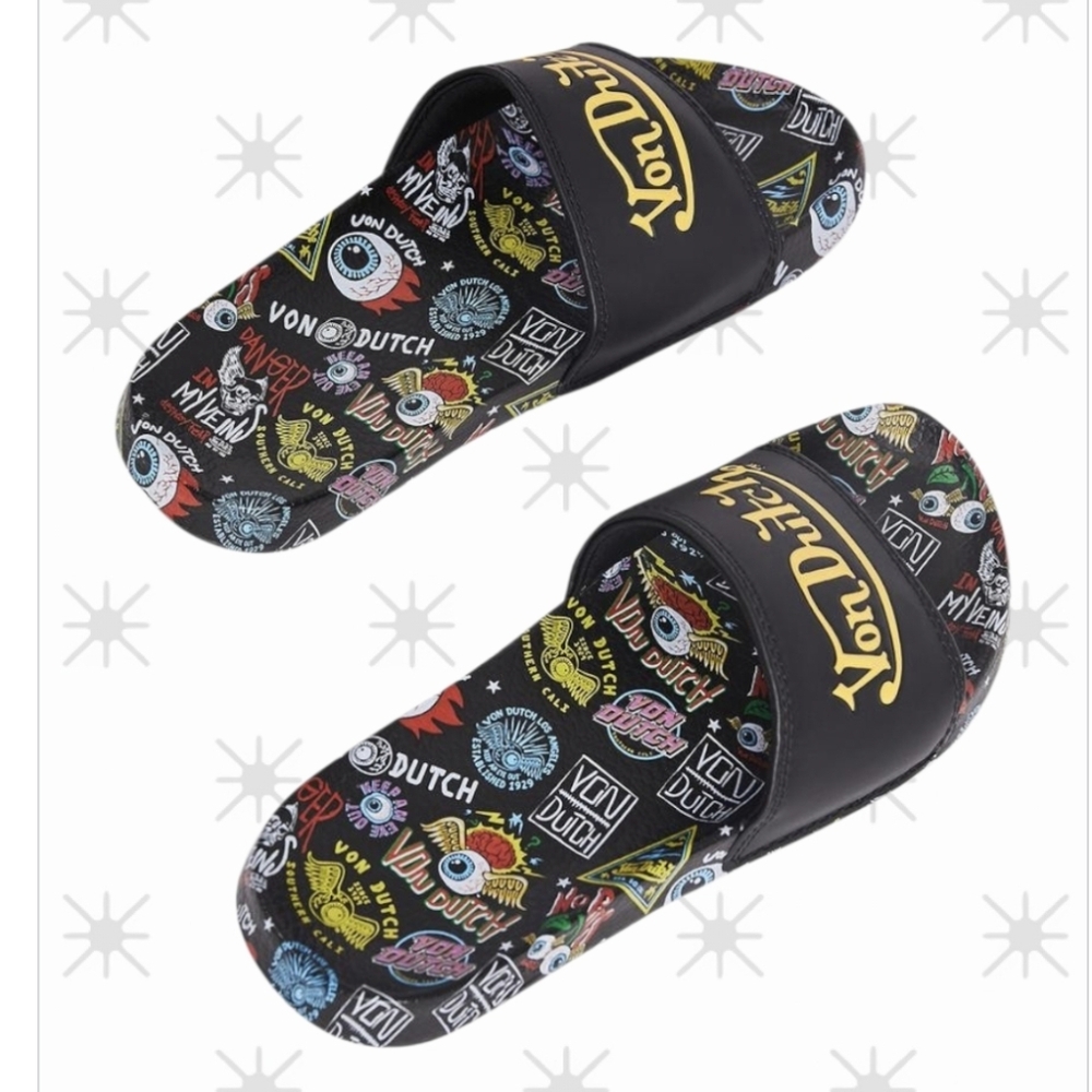 Von Dutch Black Jax Slides Unisex US Size 10